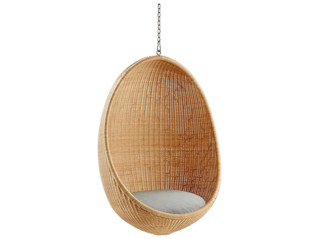 Design Icons Nanna Ditzel Hanging Egg Chair in Natural Rattan with Sailcloth Seagull Cushion
