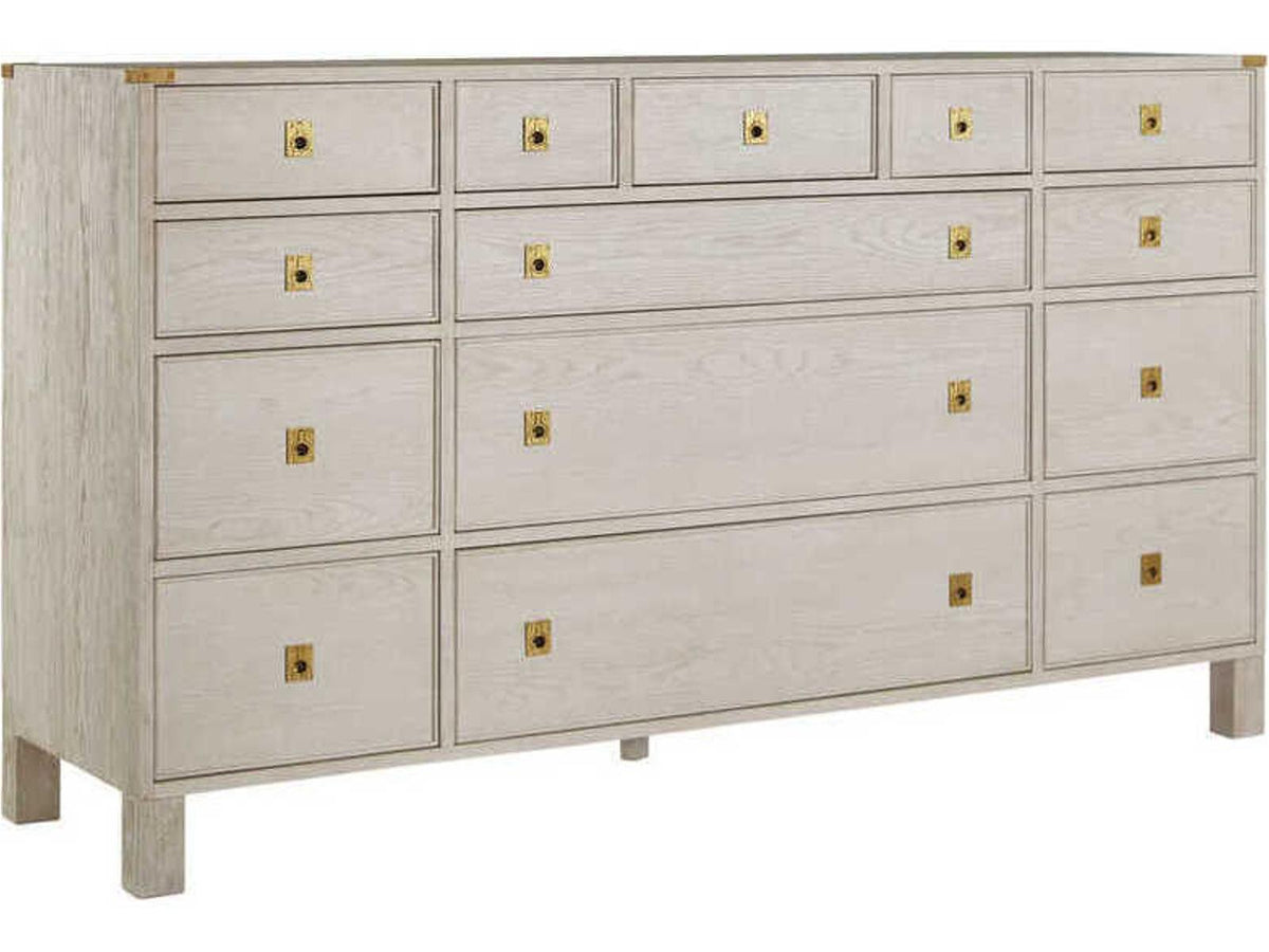 Windward 14-Drawer Dresser in White Oak with Antique Brass Hardware