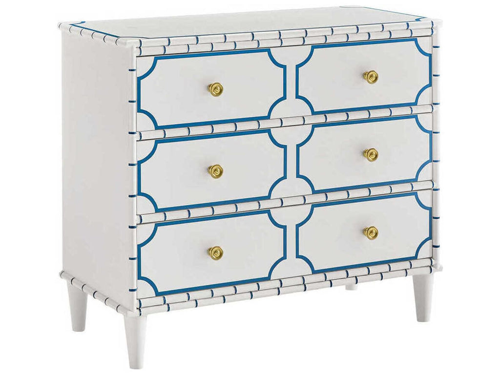 Greenwich Three-Drawer Bedside Chest in Powdered Sugar with Harbor Blue Accent