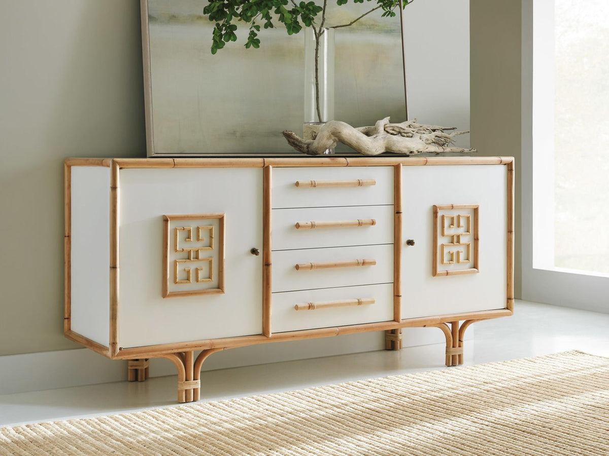Rattan Sideboard in White Mahogany with Natural Rattan
