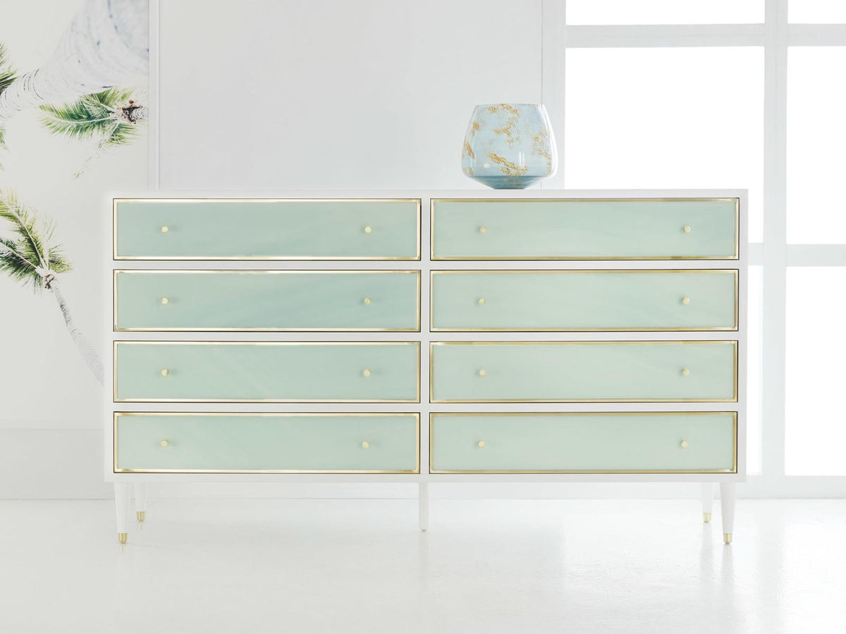 Seaglass Double Dresser in White Painted Mahogany with Seaglass Green Accents