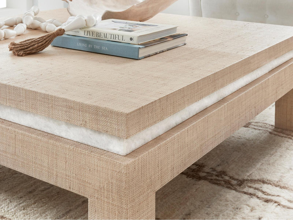 Palmetto Square Stone Coffee Table with Rattan Base