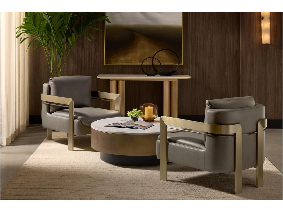 Zelda Round Coffee Table with White Marble and Antique Brass Base