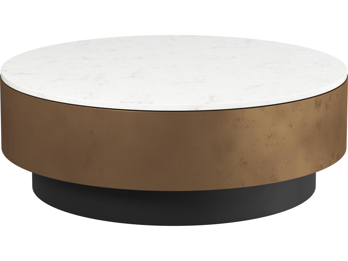 Zelda Round Coffee Table with White Marble and Antique Brass Base