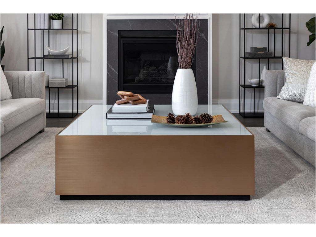 Shiloh Square Coffee Table with White Glass and Gold Stainless Steel