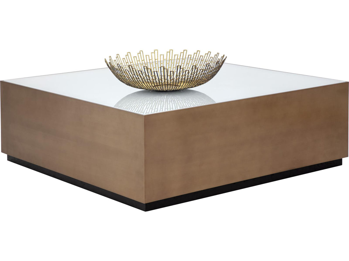 Shiloh Square Coffee Table with White Glass and Gold Stainless Steel