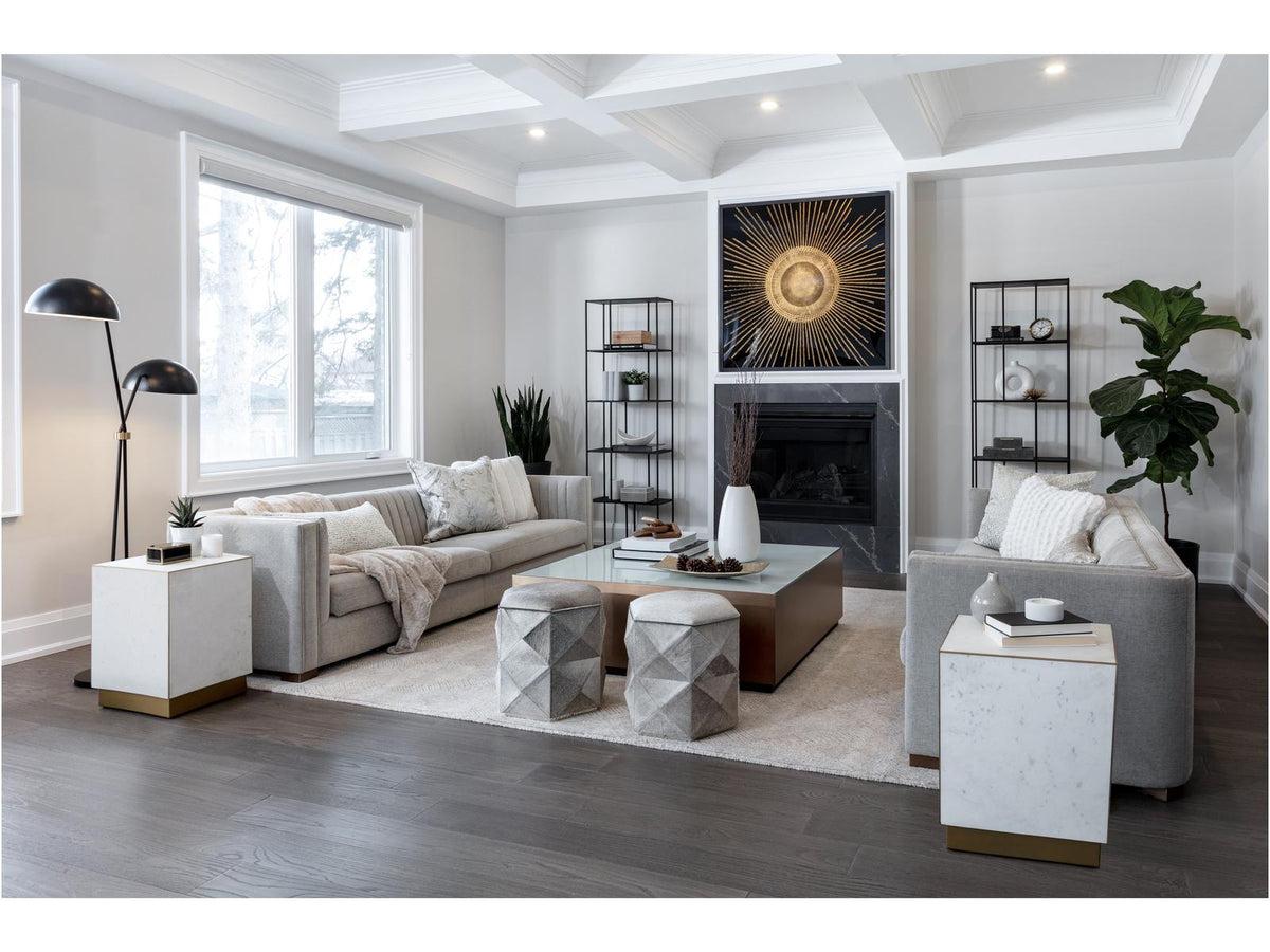 Shiloh Square Coffee Table with White Glass and Gold Stainless Steel