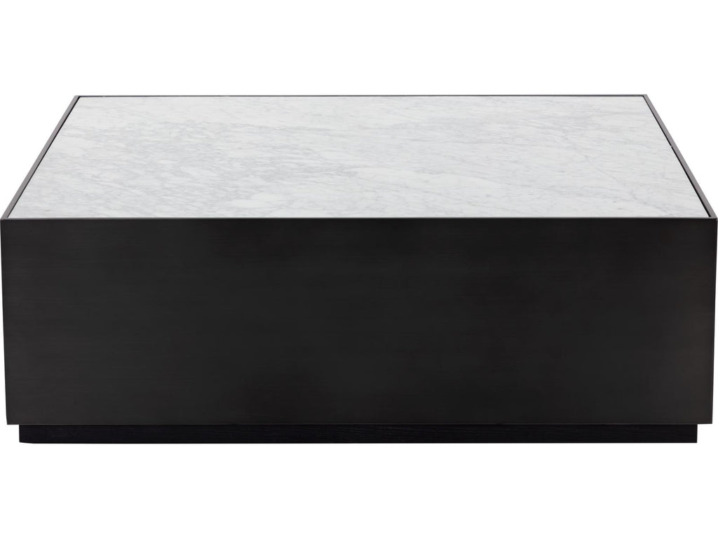 Selah Square Coffee Table in White Carrara Marble and Black Steel
