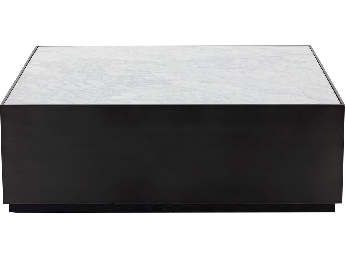 Selah Square Coffee Table in White Carrara Marble and Black Steel