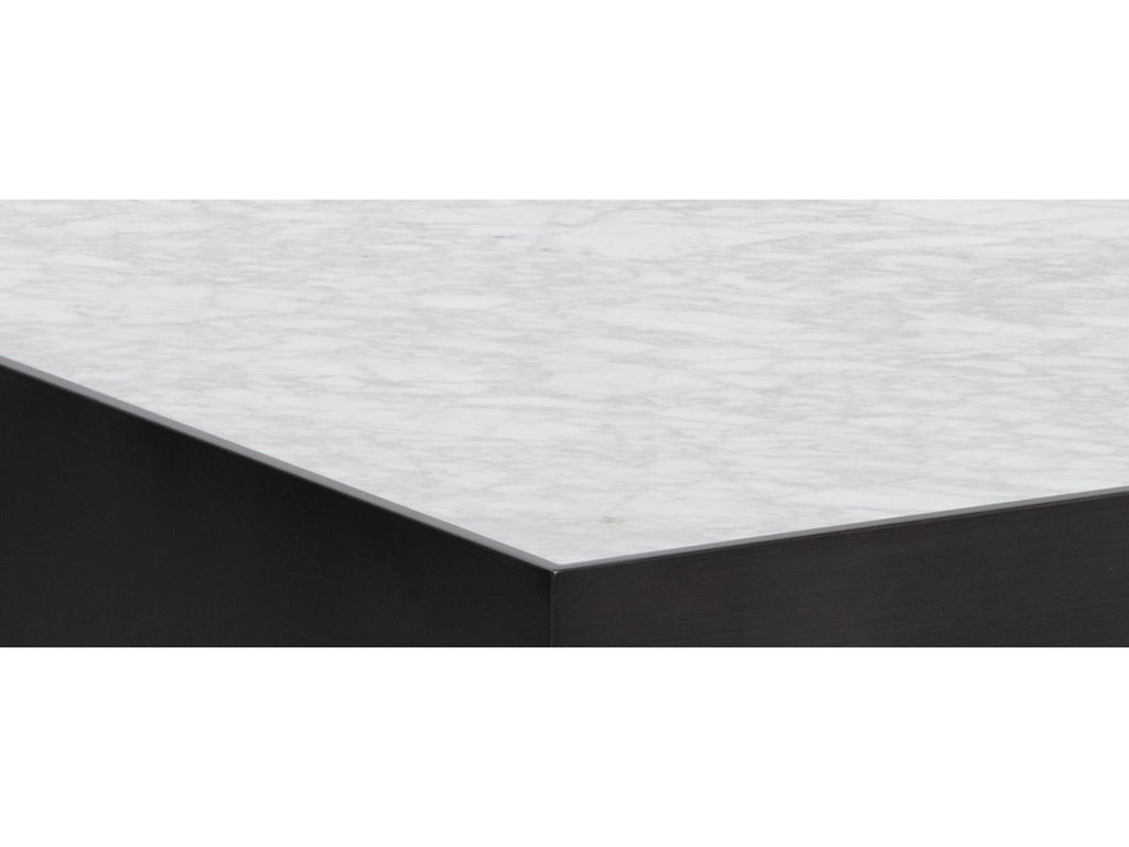 Selah Square Coffee Table in White Carrara Marble and Black Steel