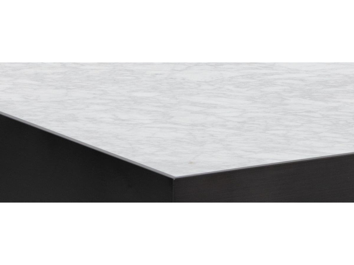 Selah Square Coffee Table in White Carrara Marble and Black Steel