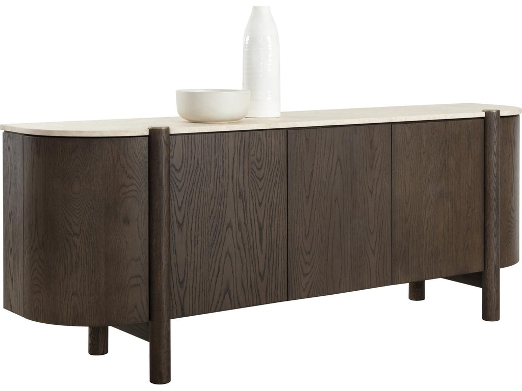 Banyan Modern Sideboard with Cream Marble Top and Oak Wood Base
