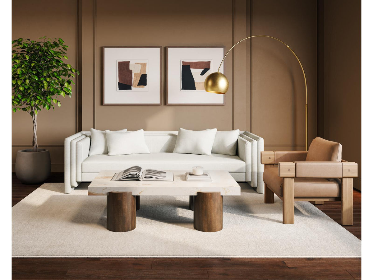 Ardi Rectangle Coffee Table with Marble Top and Mango Wood Base