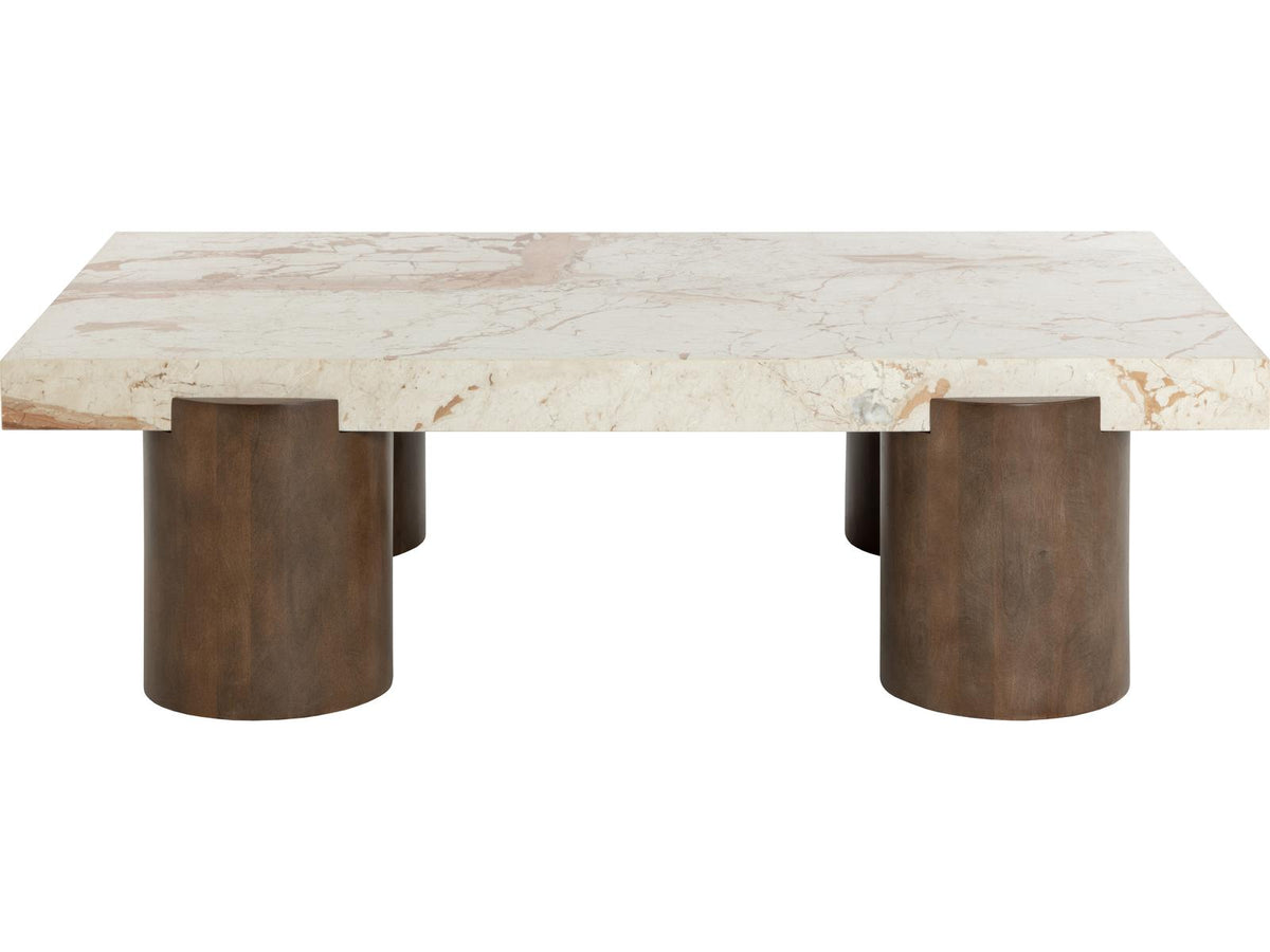 Ardi Rectangle Coffee Table with Marble Top and Mango Wood Base