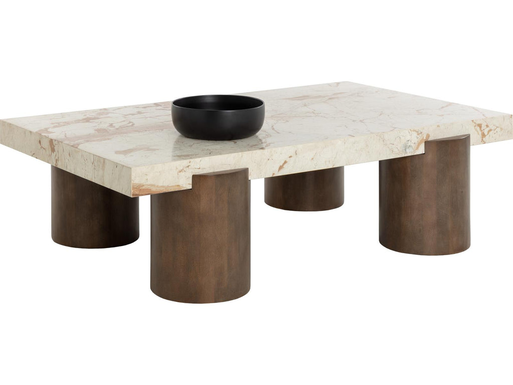 Ardi Rectangle Coffee Table with Marble Top and Mango Wood Base