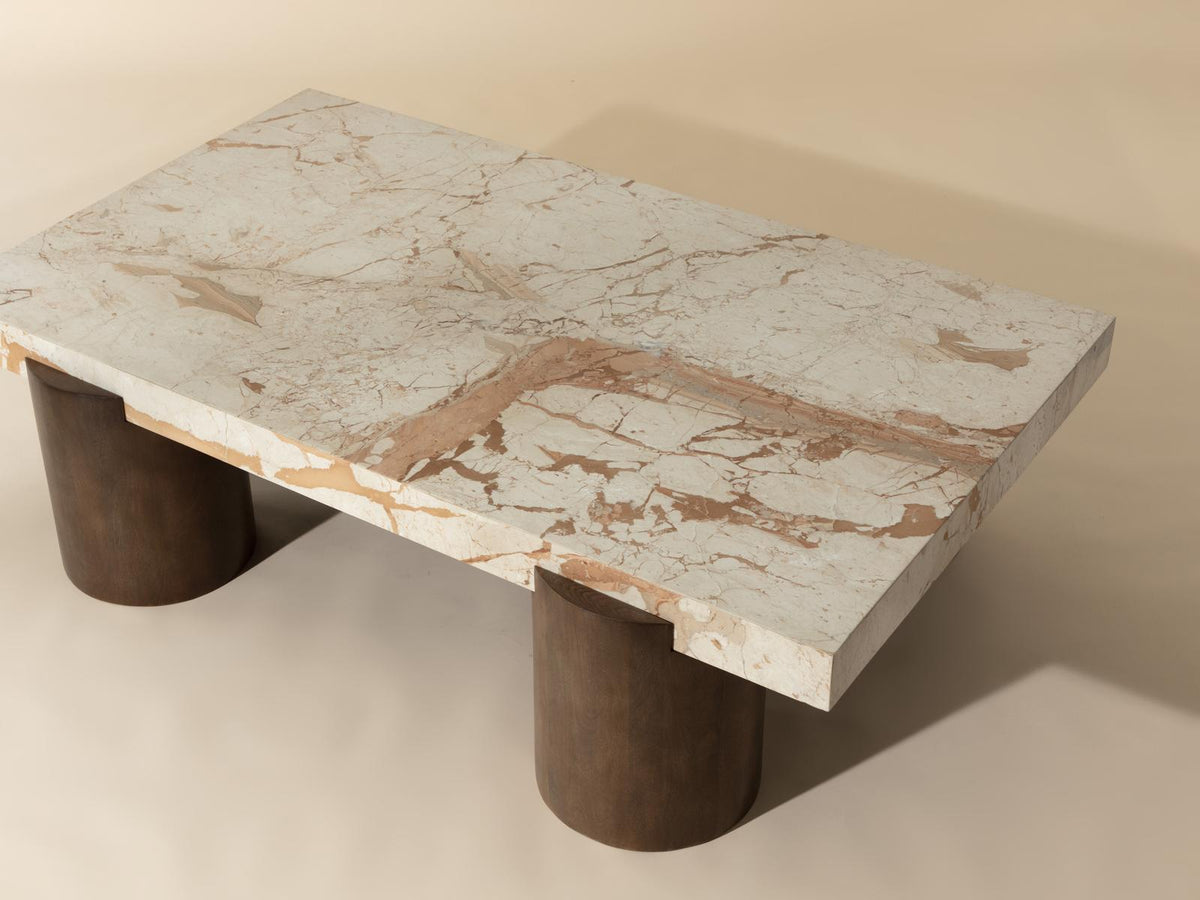 Ardi Rectangle Coffee Table with Marble Top and Mango Wood Base