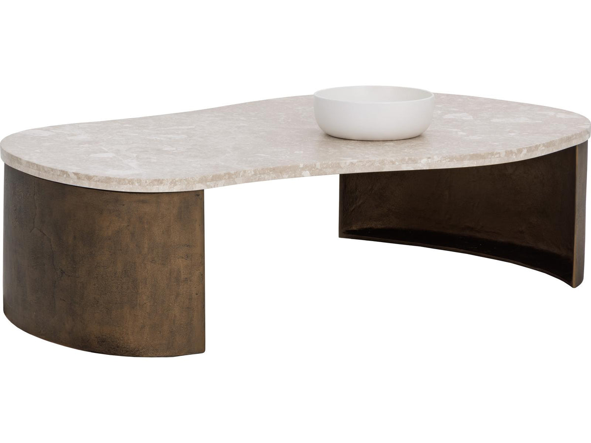 Nafisa Oval Coffee Table in Cream Marble and Antique Bronze