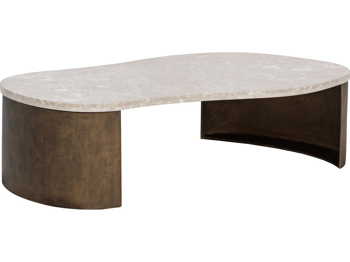 Nafisa Oval Coffee Table in Cream Marble and Antique Bronze