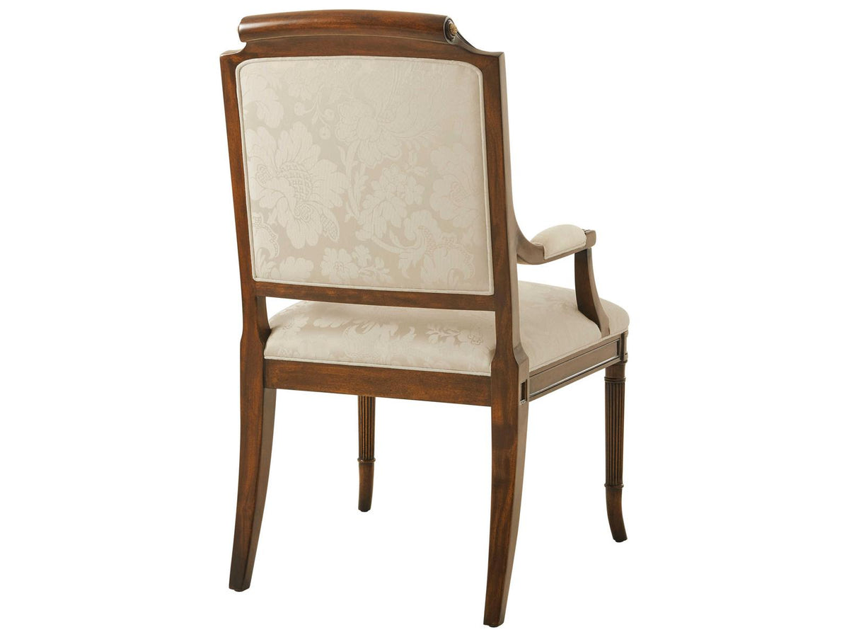 English Cabinet Maker Mahogany Wood Beige Upholstered Arm Dining Chair
