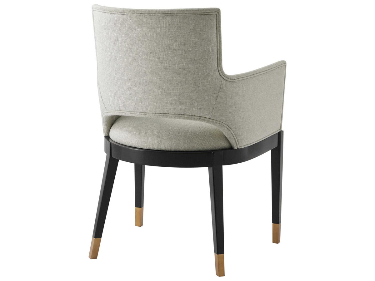 Richard Mishaan Mahogany Wood Black Upholstered Arm Dining Chair
