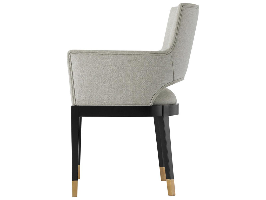 Richard Mishaan Mahogany Wood Black Upholstered Arm Dining Chair