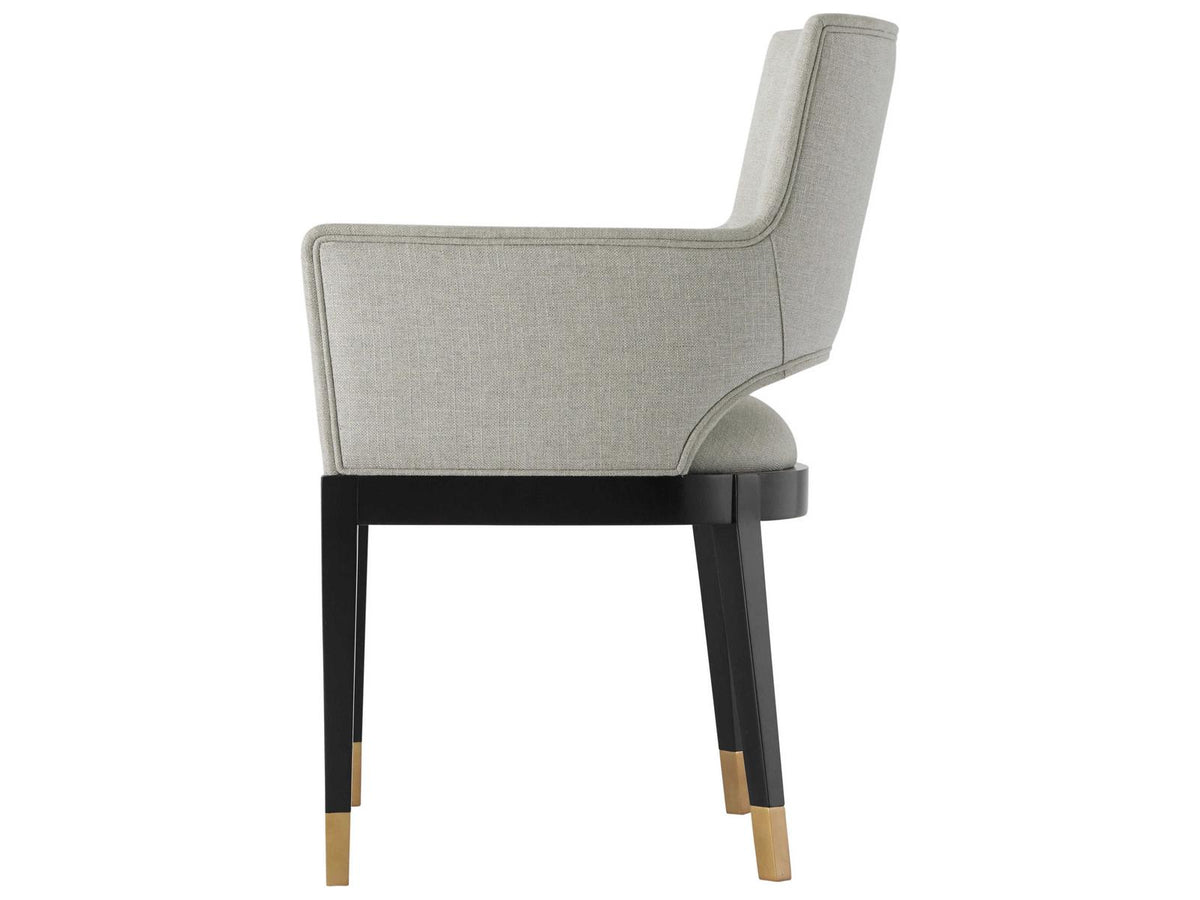 Richard Mishaan Mahogany Wood Black Upholstered Arm Dining Chair