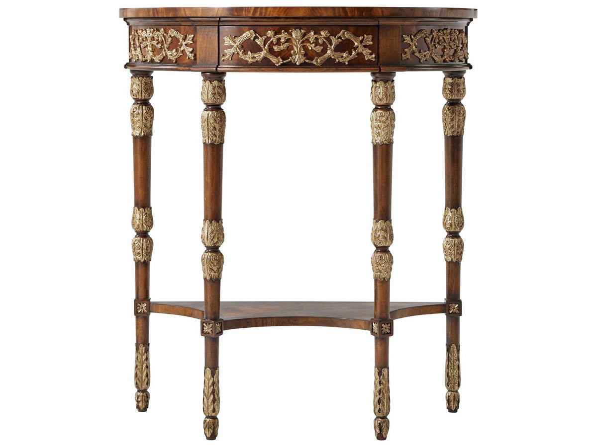Beauty of Leaves Bowfront Console Table in Mahogany and Gilt