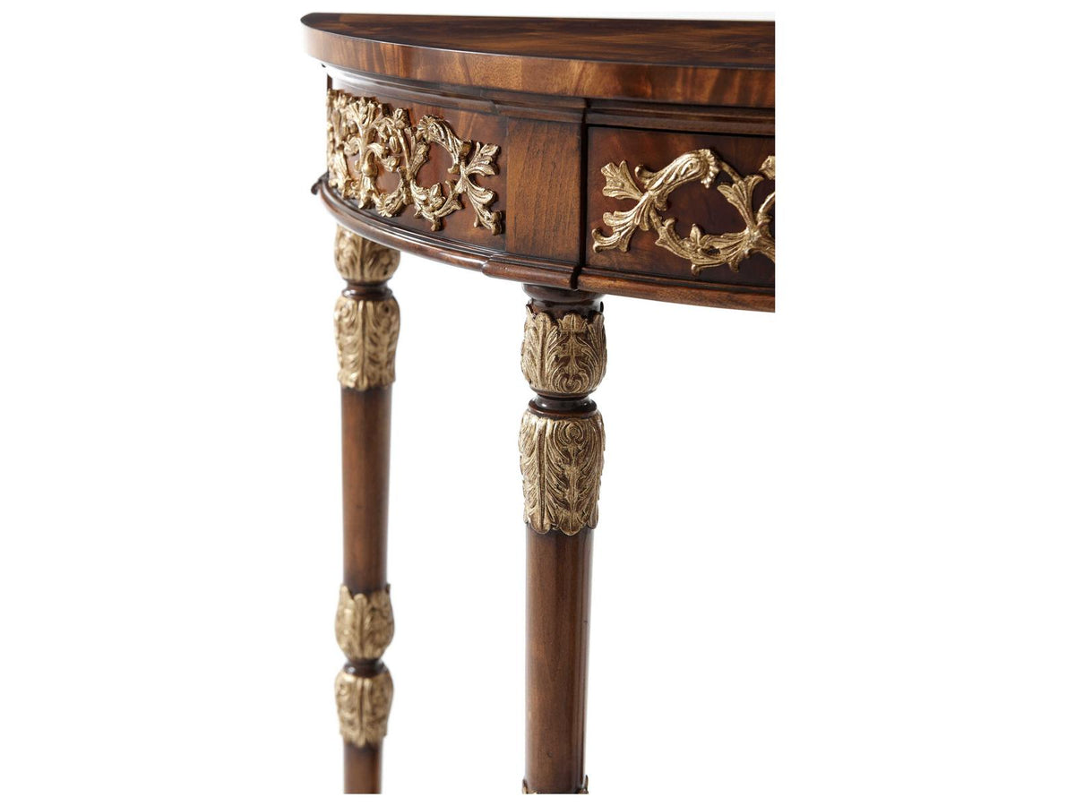 Beauty of Leaves Bowfront Console Table in Mahogany and Gilt