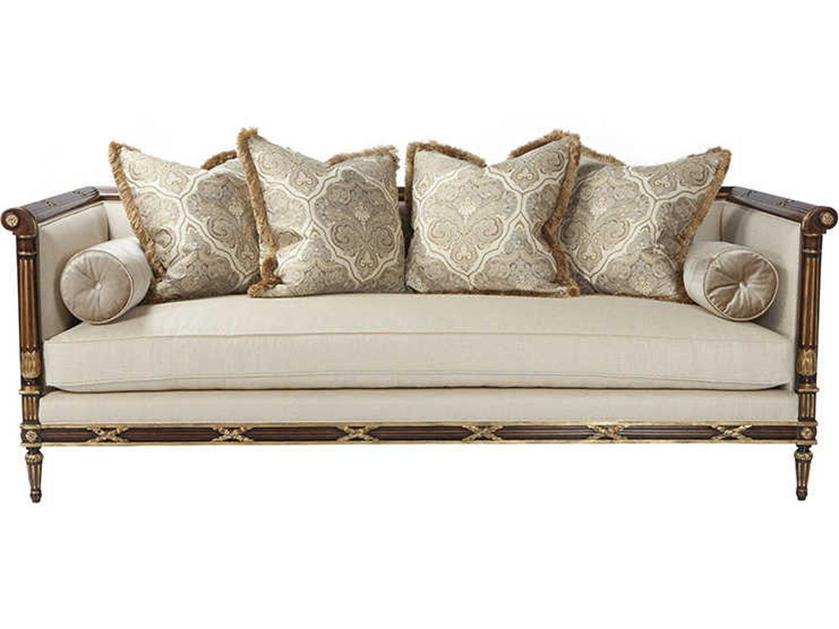 The Regent's Visit Upholstered Sofa with Carved Mahogany Wood Frame