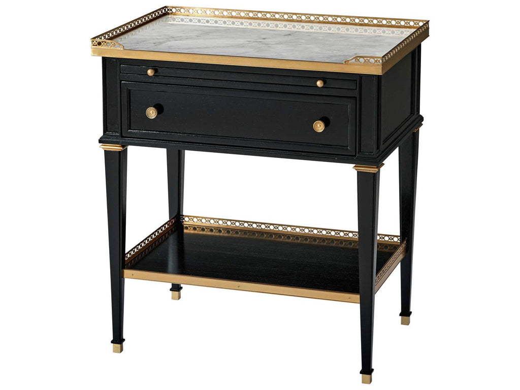Matilde French Neoclassical Nightstand with Marble Top and Brass Accents