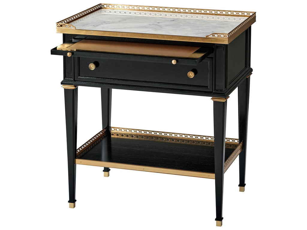 Matilde French Neoclassical Nightstand with Marble Top and Brass Accents