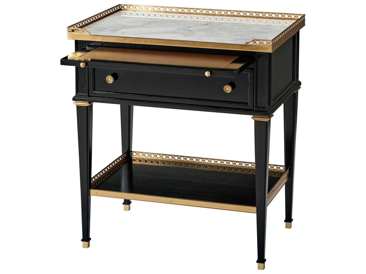 Matilde French Neoclassical Nightstand with Marble Top and Brass Accents