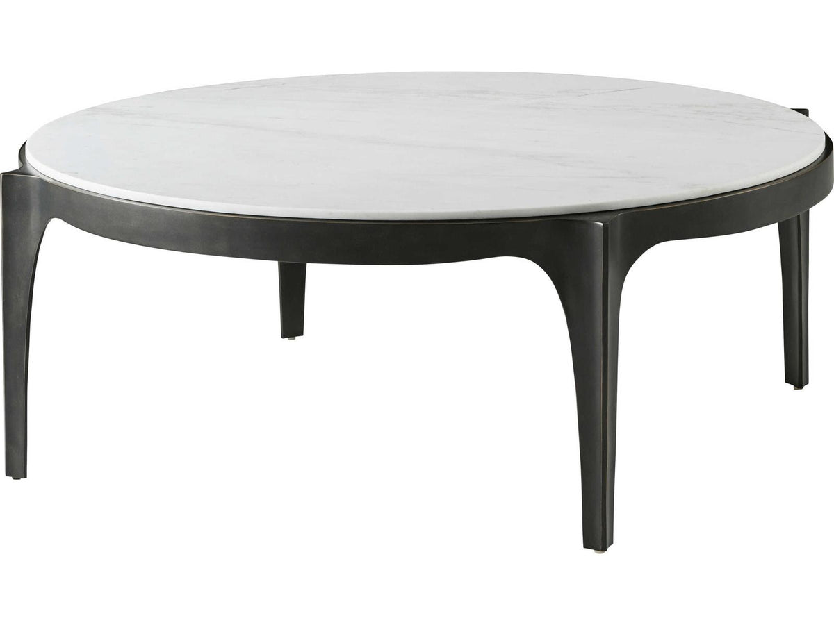 Rome Round Coffee Table in Romulus Finish with White Marble Top