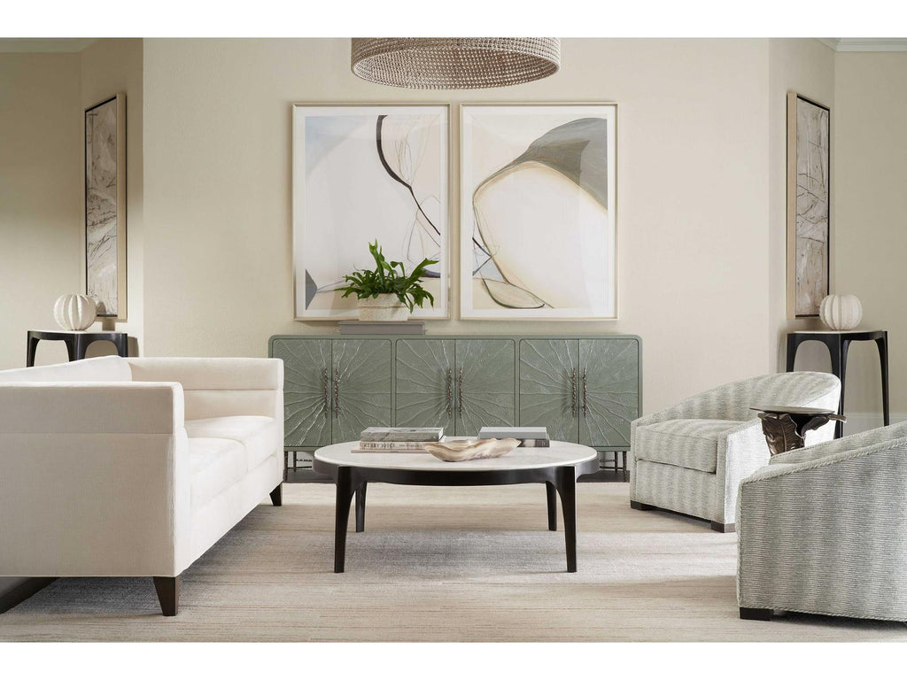 Rome Round Coffee Table in Romulus Finish with White Marble Top