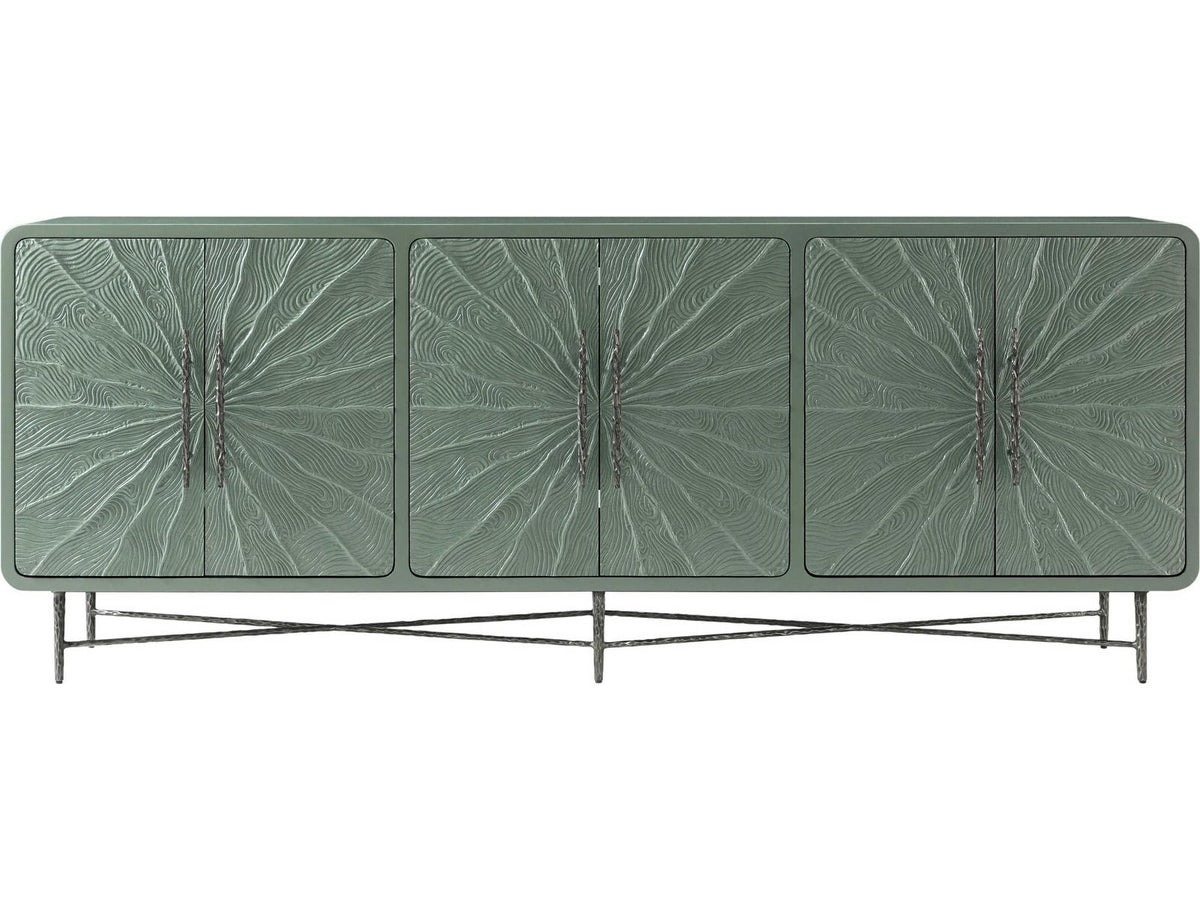Essence Media Cabinet with Sunburst Pattern and Metal Base