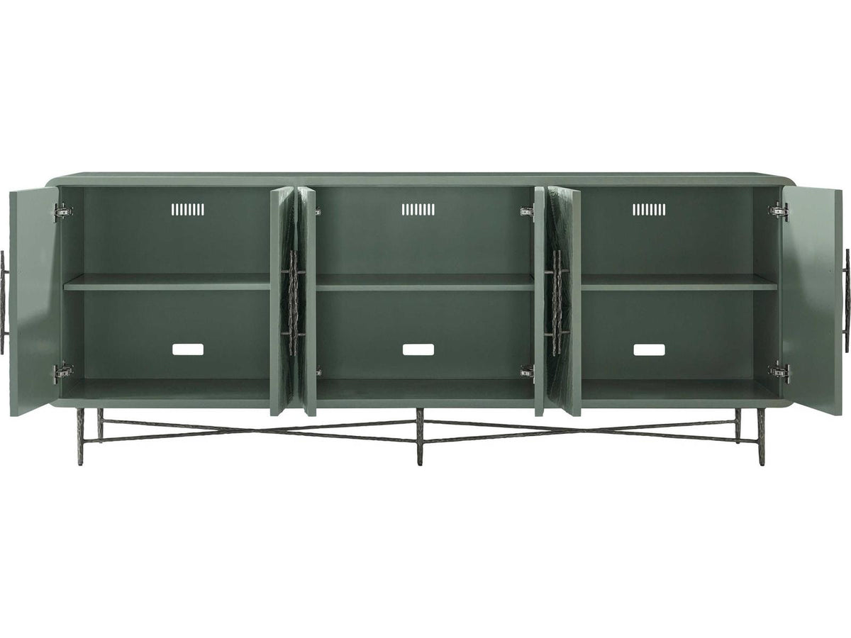 Essence Media Cabinet with Sunburst Pattern and Metal Base