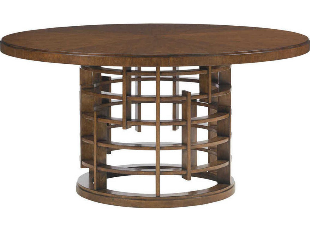 Home Island Fusion Round Dining Table 60 Inch with Wooden Top Dark Walnut