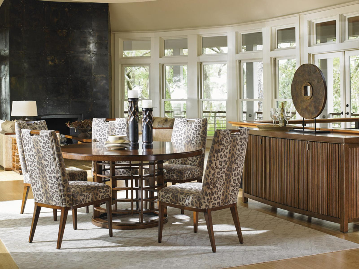Home Island Fusion Round Dining Table 60 Inch with Wooden Top Dark Walnut