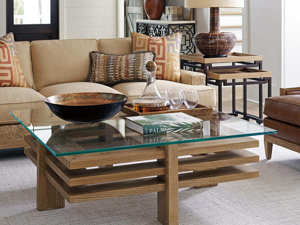 Calcutta Square Coffee Table Wood and Glass