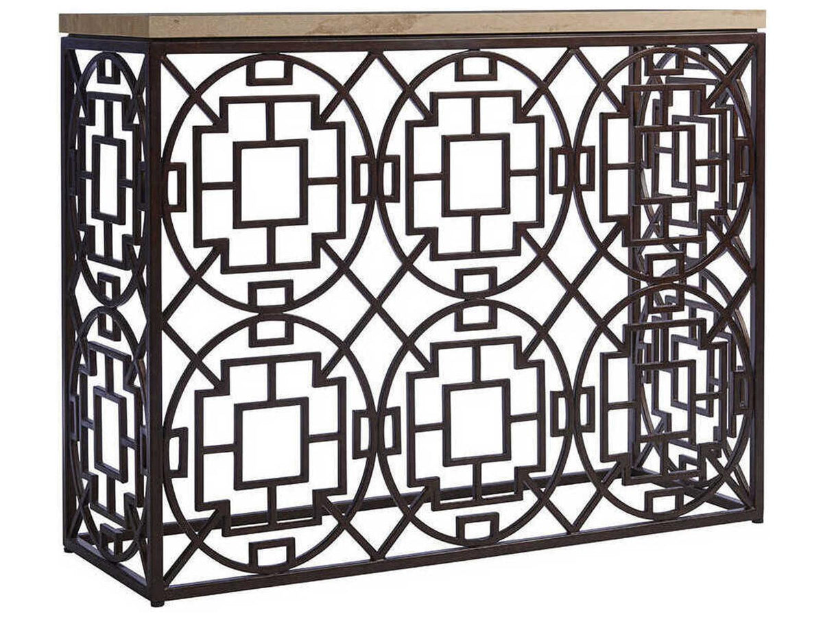 Los Altos Ackermann Console Table with Travertine Top and Aged Bronze Base