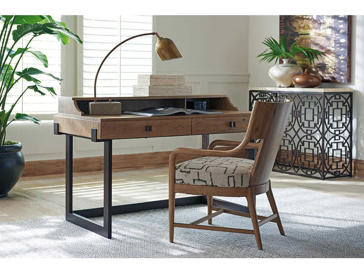 Los Altos Ackermann Console Table with Travertine Top and Aged Bronze Base