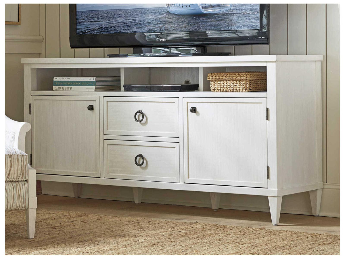Ocean Breeze Dockside Media Console with Sound Bar Storage in Shell White