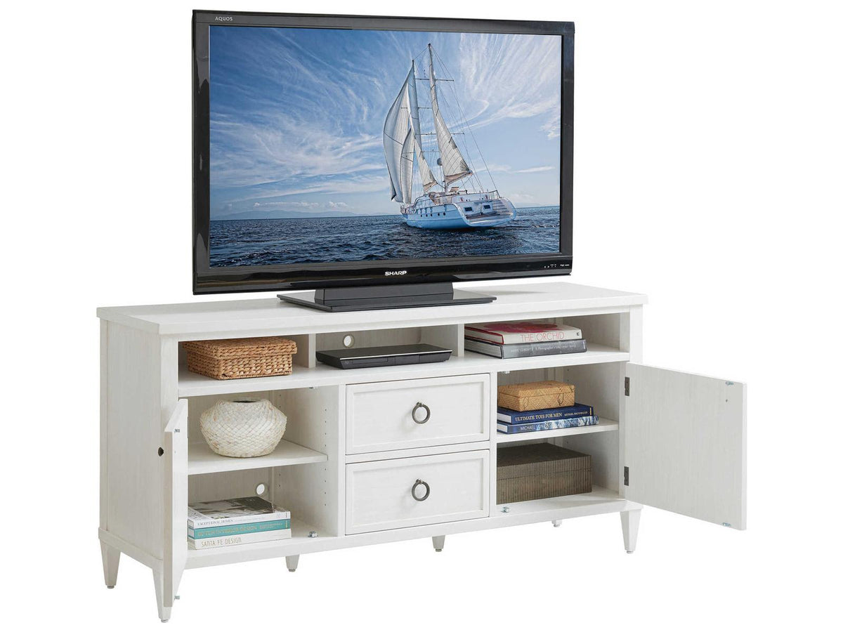 Ocean Breeze Dockside Media Console with Sound Bar Storage in Shell White