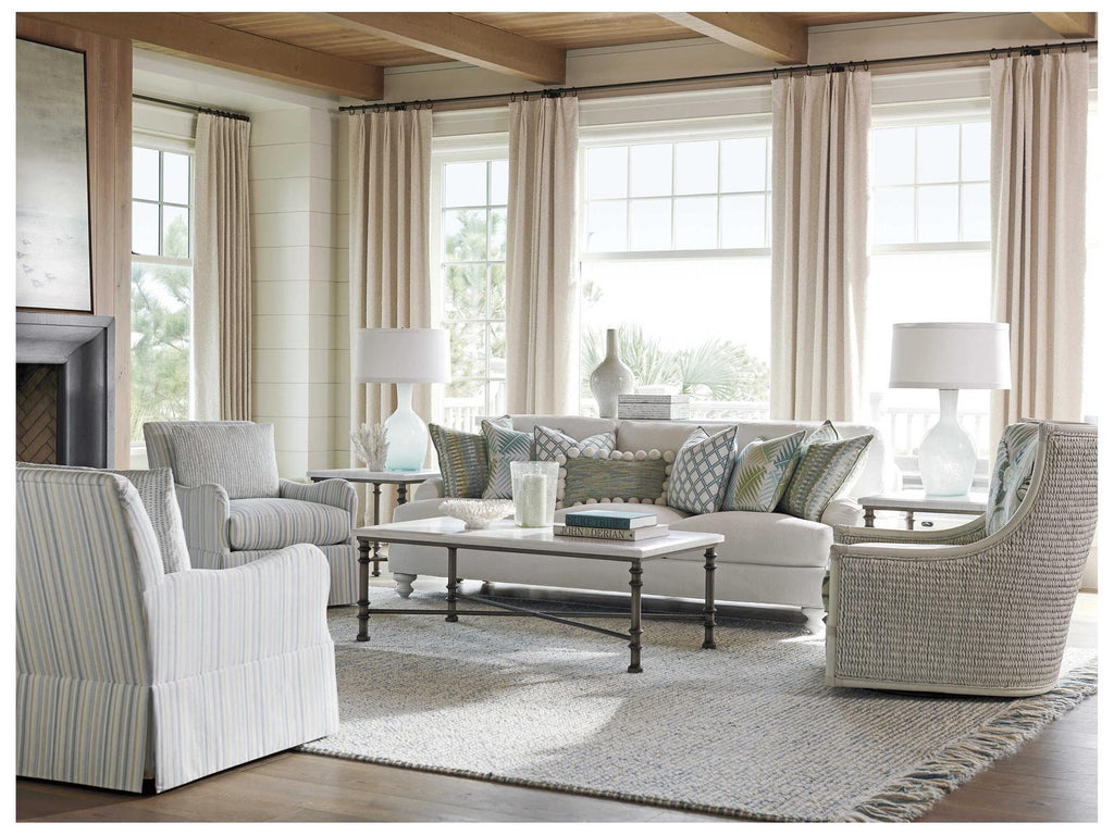 Ocean Breeze Flagler Rectangular Coffee Table in White Marble and Pewter