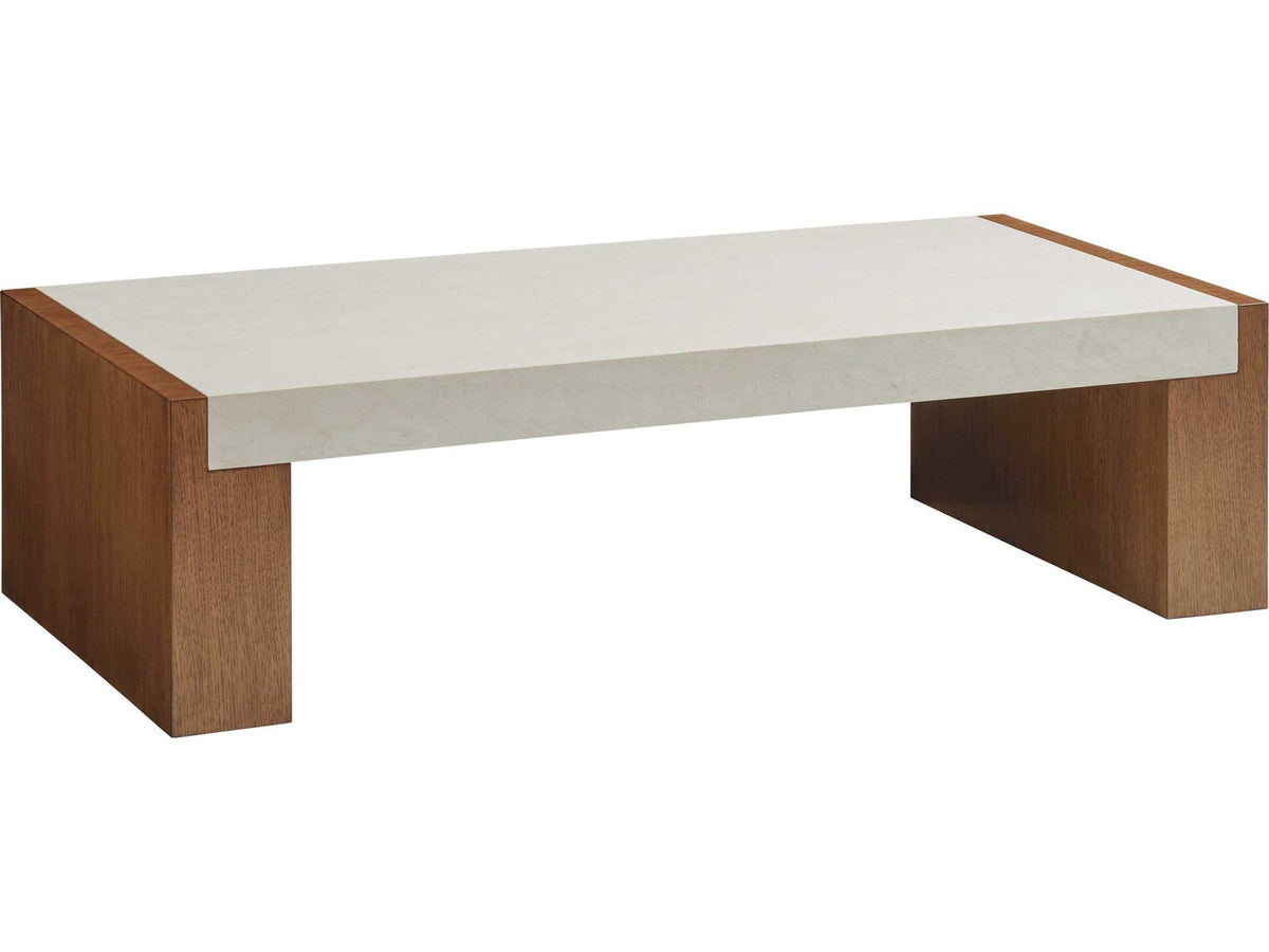 Palm Desert Eldorado Rectangle Coffee Table in Tan with Marble Top