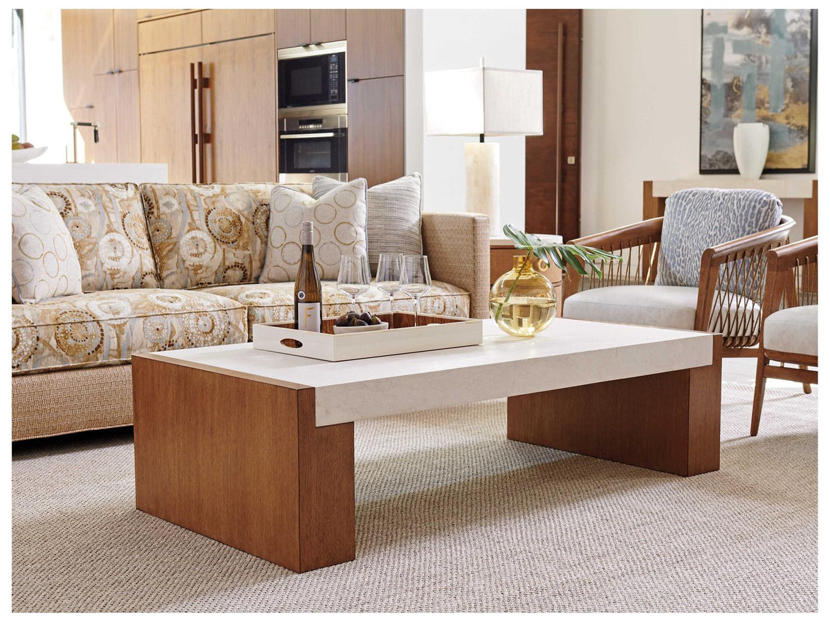 Palm Desert Eldorado Rectangle Coffee Table in Tan with Marble Top