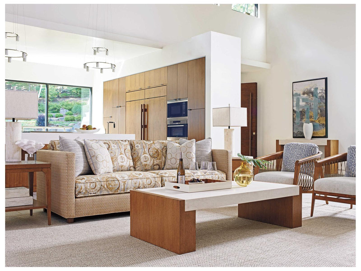 Palm Desert Eldorado Rectangle Coffee Table in Tan with Marble Top