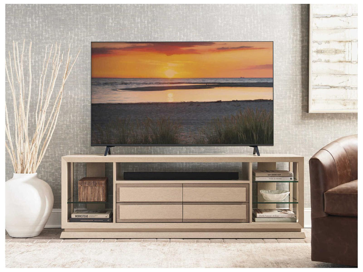 Sunset Key Carson Media Console in Sand Drift and Shadow Finish