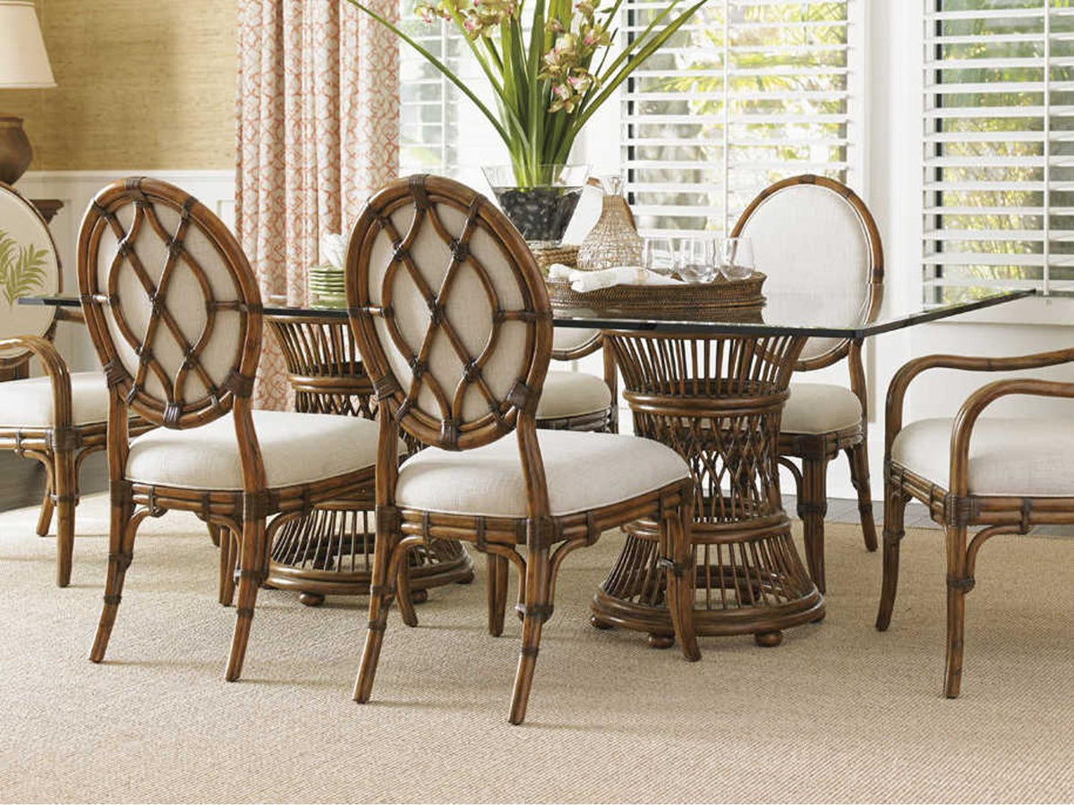 Aruba 84-Inch Rectangular Dining Table with Leather Wrapped Rattan Bases