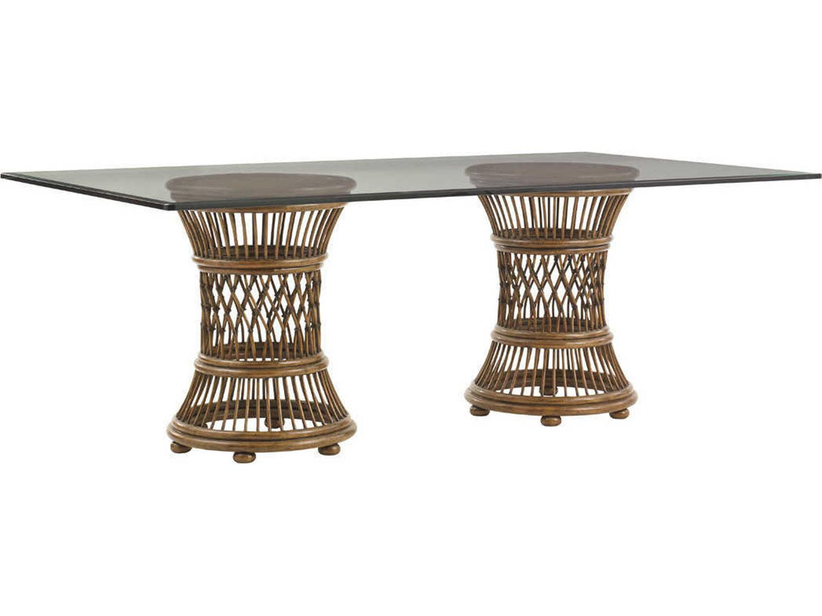 Aruba 84-Inch Rectangular Dining Table with Leather Wrapped Rattan Bases